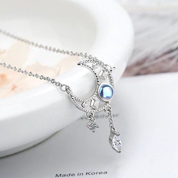 NEW Silver Colorful Moonstone Clavicle Chain Necklace - Picture 4 of 9